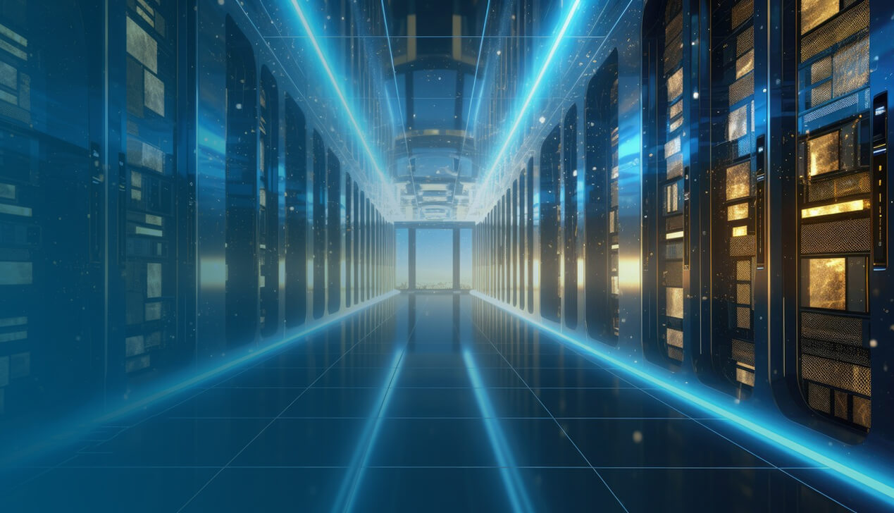 AI data center server hall illustration