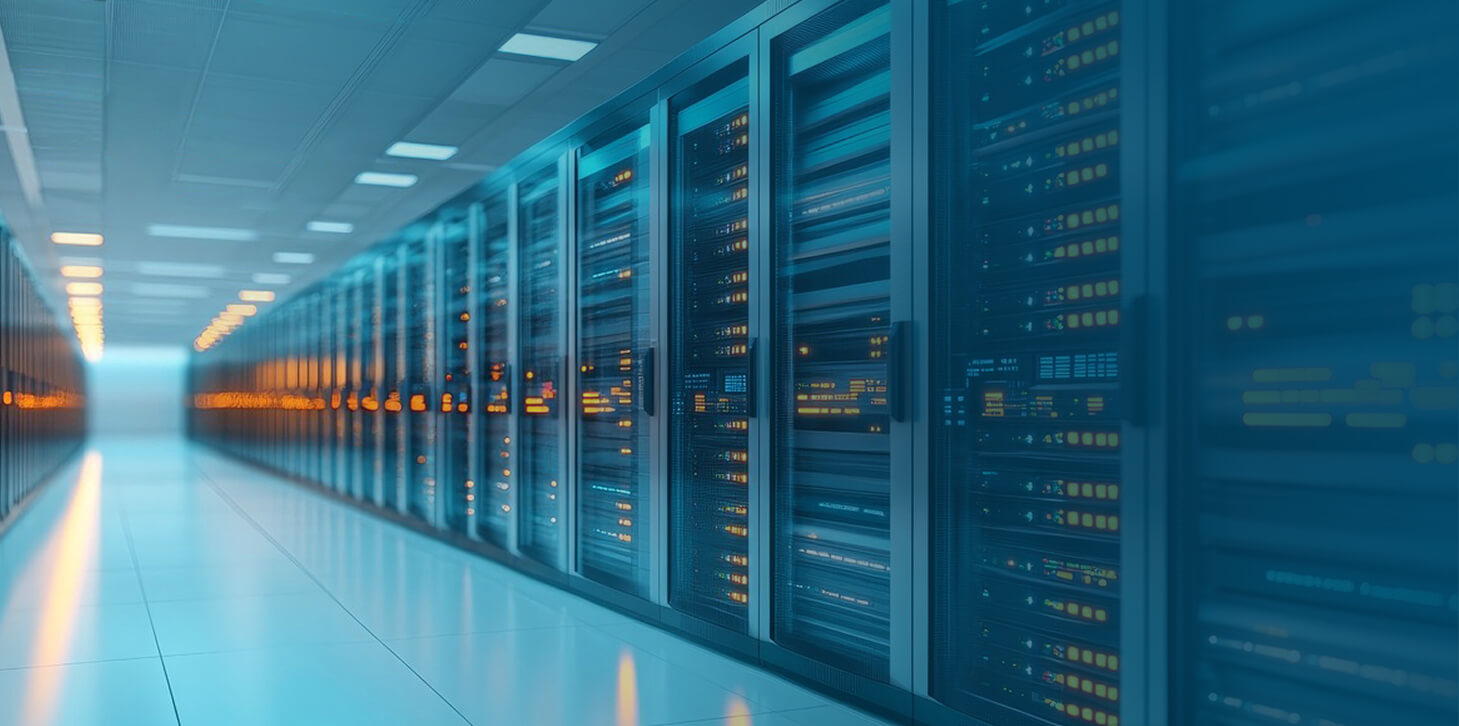 Server racks and aisle infrastructure in a data center